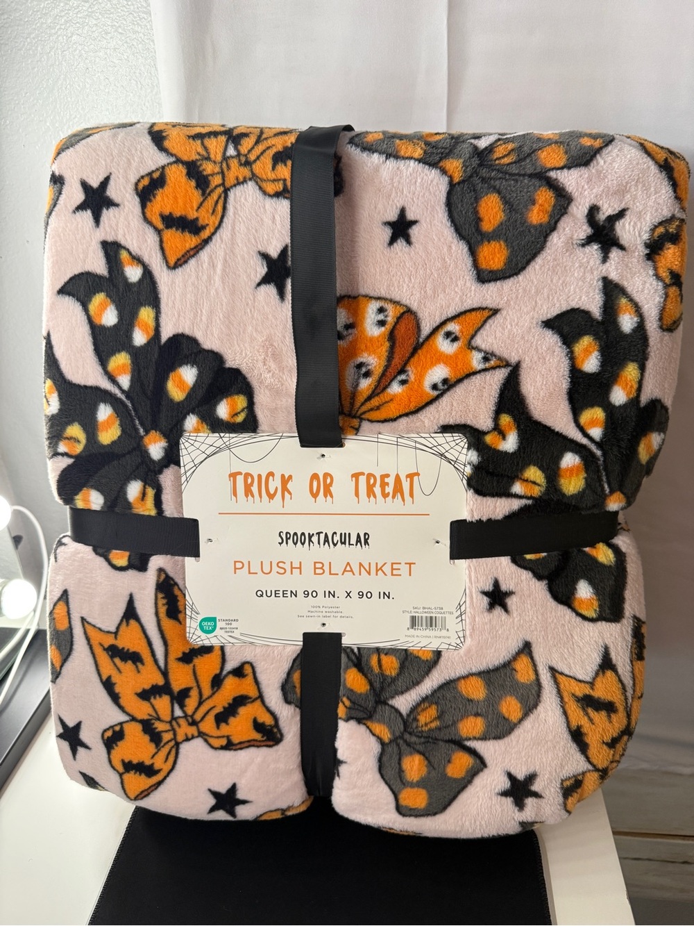 Trick or Treat Spooktacular Plush Blanket Queen 90x90 Halloween Coquettes Bows